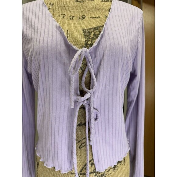 MOA MOA Lilac Tie Front Cropped Sweater Top Ribbed Y2K 90s MEDIUM Coquette Swift - Picture 3 of 8